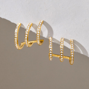 Boucles D'Oreilles Puces Pour Femmes, Forme Irrégulière, En Acier Inoxydable, Couleur Or, Étanches, Avec Zircon. Collection Simple, Pour Tous Les Jours. h5 Image4