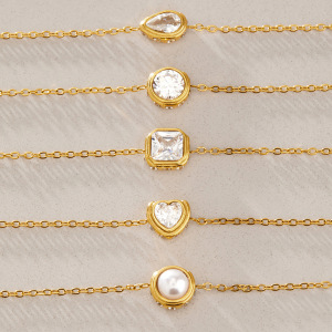Bracelet À Breloques Pour Femme En Acier Inoxydable Étanche, Forme Géométrique Simple En Forme De Cœur, Couleur Or, Avec Zircon. h5 Image3