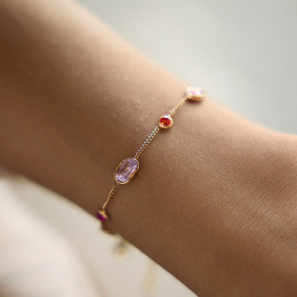 Bracelet Chaîne Femme En Acier Inoxydable Doré, Motif Patchwork Simple Et Rectangulaire, En Forme De Poisson. h5Image4