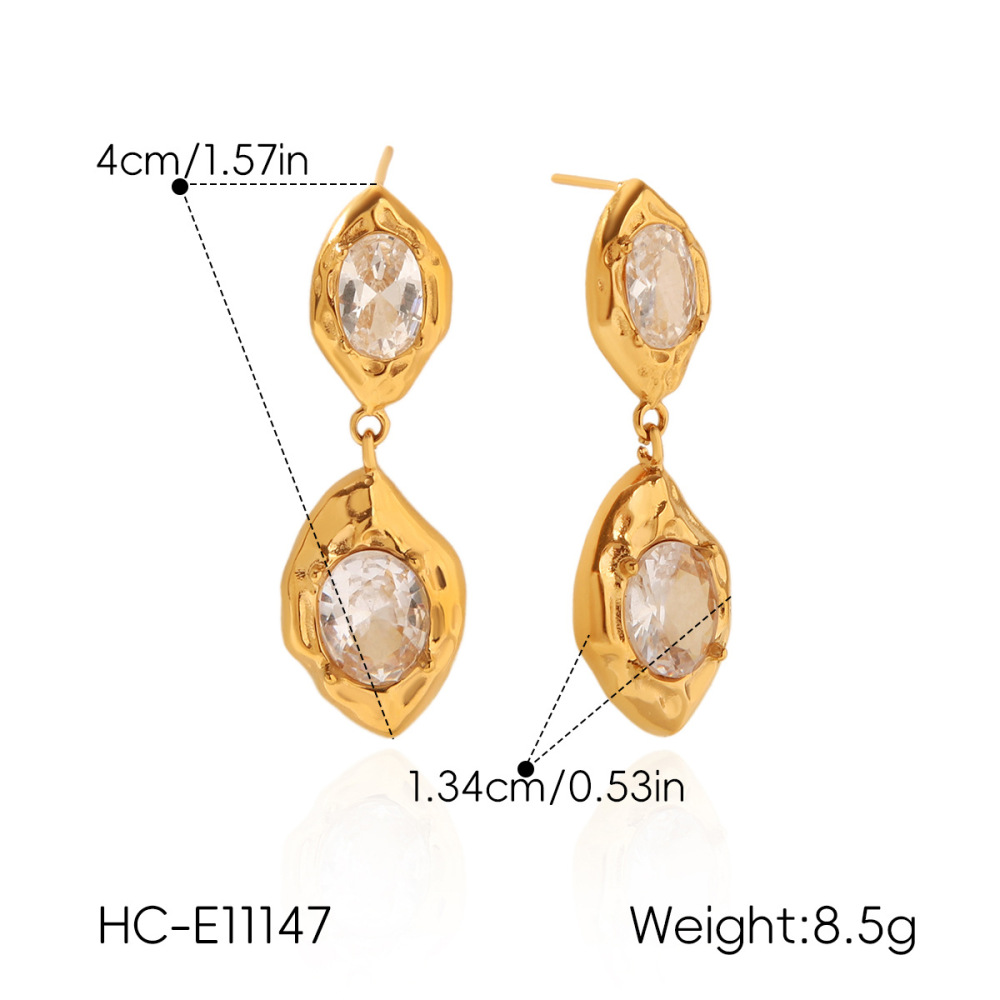 Boucles D'Oreilles Puces Pour Femmes Simple Series Daily Droplet En Acier Inoxydable Étanche Couleur Or Et Zircon h5Image2