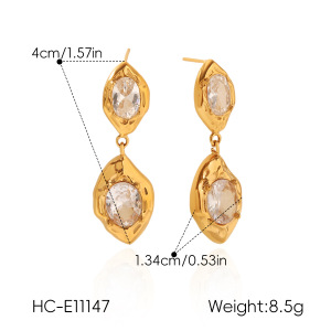 Boucles D'Oreilles Puces Pour Femmes Simple Series Daily Droplet En Acier Inoxydable Étanche Couleur Or Et Zircon h5 Image2