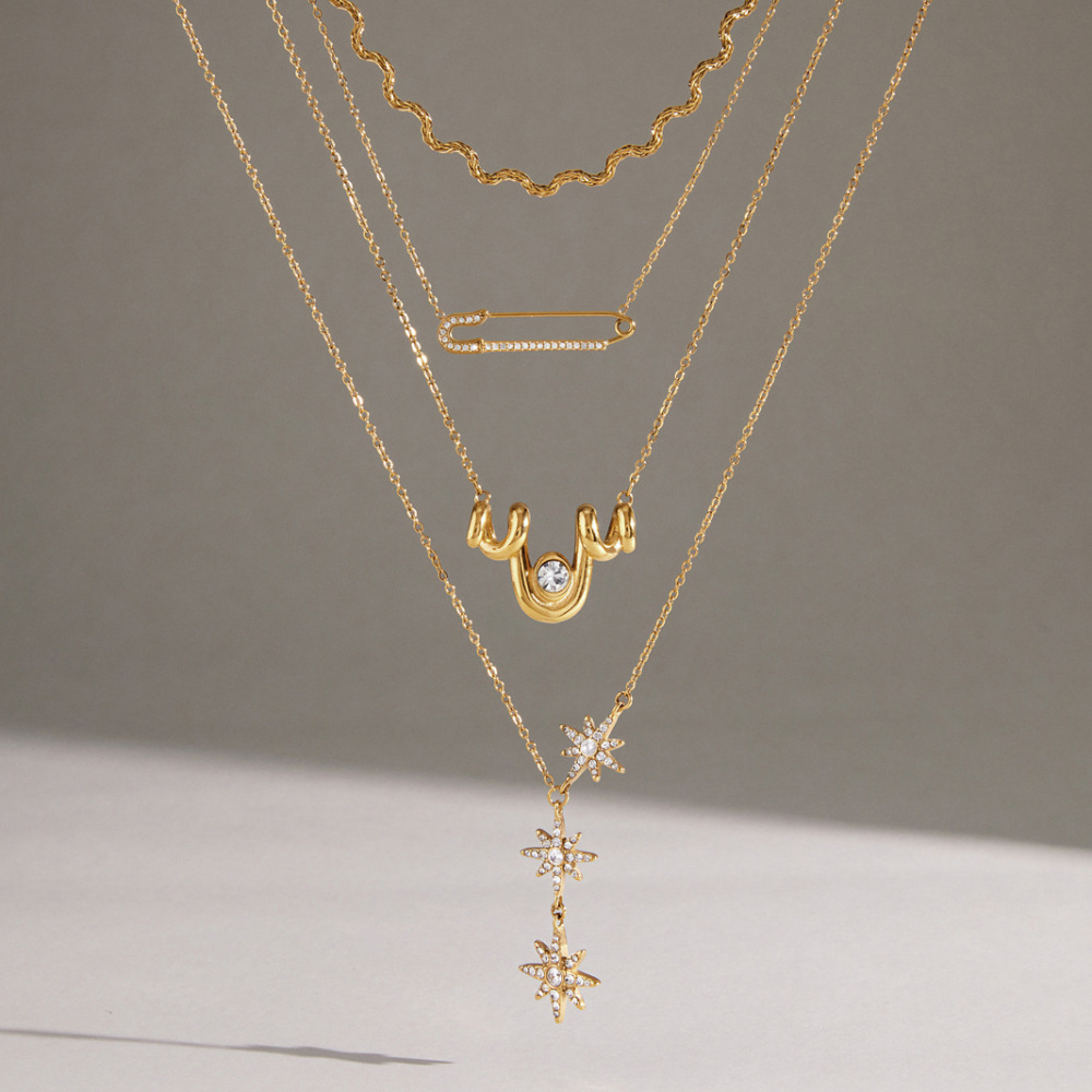 Colliers Pendentifs Pour Femmes, Collection Simple Series, Forme Irrégulière, Soleil, Acier Inoxydable, Étanche, Couleur Or h5Image3