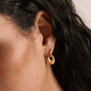 Boucles D'Oreilles Pendantes Pour Femme, Style Rétro, Forme Irrégulière, Motif Martelé, Acier Inoxydable, Couleur Or, Étanches. Collection Simple. h5 Image3