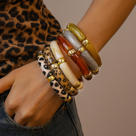 Bracelets Pour Femmes En Acrylique À Motif Léopard Rétro Dégradé De Couleurs, Collection Simple Series