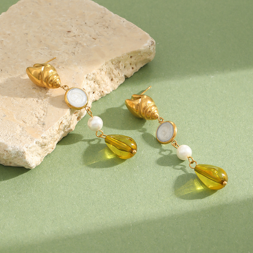 Boucles D'Oreilles Pendantes En Acier Inoxydable Doré, Imperméables, Avec Perles Artificielles, Collection Romantique Image2