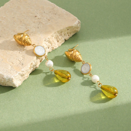 Boucles D'Oreilles Pendantes En Acier Inoxydable Doré, Imperméables, Avec Perles Artificielles, Collection Romantique 2