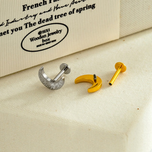 Boucles D'Oreilles Piercing Pour Femmes, Série Simple Moon, En Alliage De Titane Couleur Or Et Zircon. h5 Image2