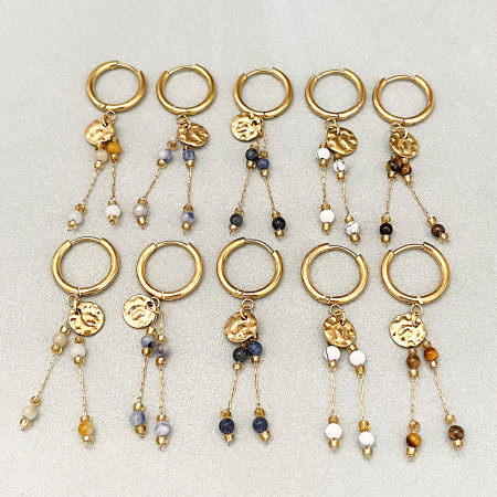 Boucles D'Oreilles Perles Rétro Simples, Motif Martelé, En Acier Inoxydable Étanche, Couleur Or 2