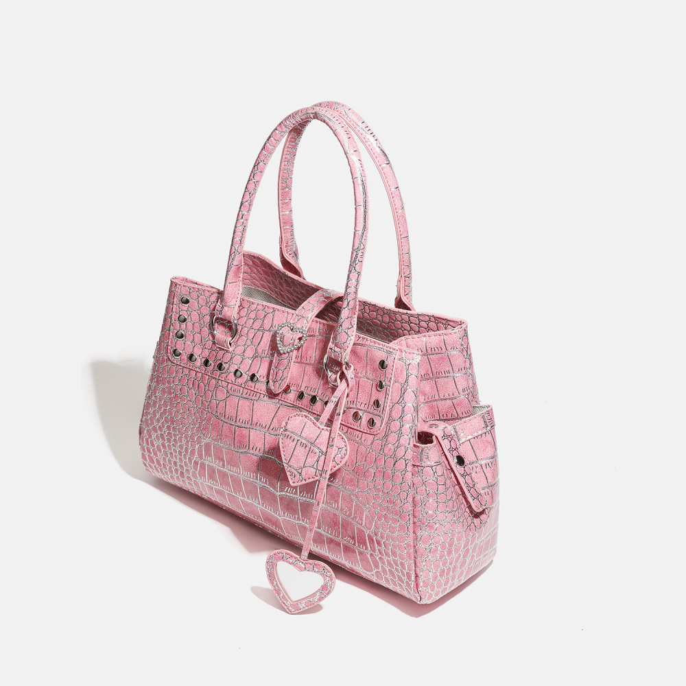 Sacs À Main Carrés Pour Femmes En Pu, Style Années 2000, Ornés De Clous En Forme De Cœur Et De Rivets, Couleur Unie. Image3