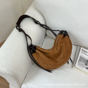 Sacs À Bandoulière Coussin Pour Femmes, Style Décontracté, Sans Empiècements De Couleur Unie En Daim Patchwork h5 