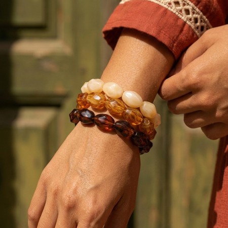 Bracelets Perlés Pour Femmes, Collection Simple, Style Rétro, Forme Irrégulière, Dégradé De Couleurs, En Résine.