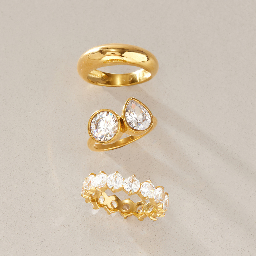 Bagues Pour Femmes En Acier Inoxydable Doré, Étanches, De Forme Elliptique Et Serties De Zircon, Collection De Luxe Image4