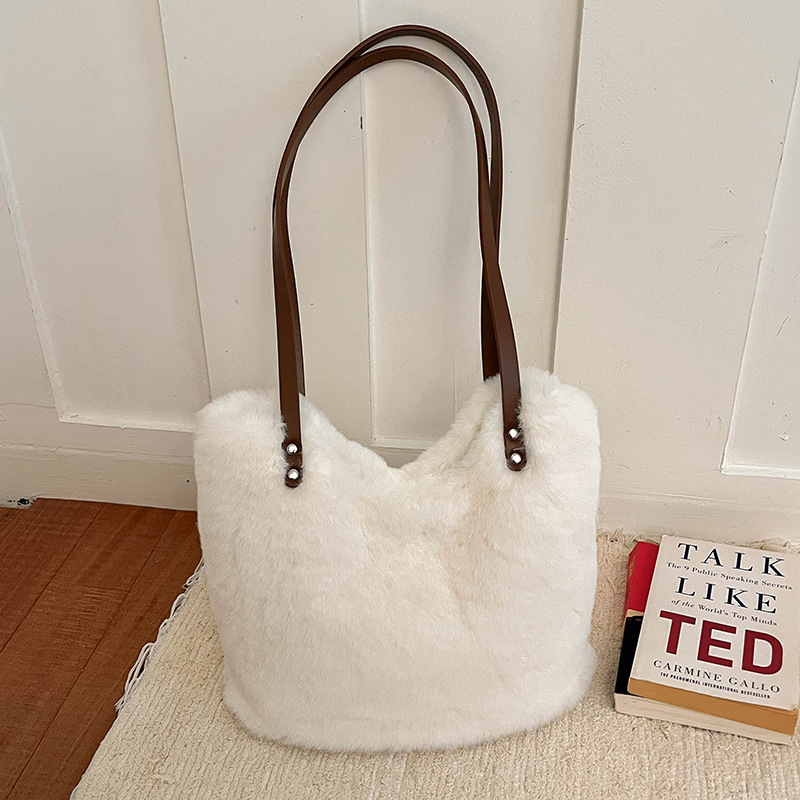 Sacs À Bandoulière Carrés Pour Femmes, Style Décontracté, Couleur Unie, Imitation Fourrure Duveteuse 