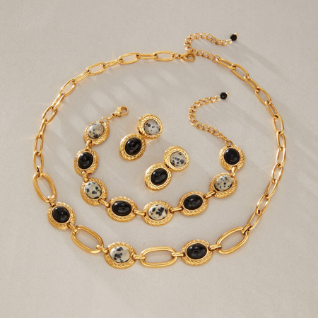 Ensembles De Bijoux Pour Femmes Simple Series Daily Patchwork En Forme D'Ellipse, En Acier Inoxydable Étanche, Couleur Or