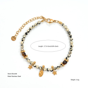 Bracelets Pour Femmes En Perles, Motif Étoile Martelée Rétro, Acier Inoxydable, Couleur Or, Imperméables, Avec Pierres Naturelles. h5 