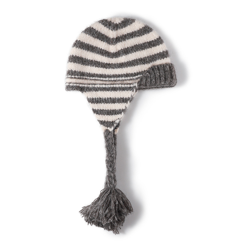 Chapeau À Oreillettes Rayé Simple En Polyester Pour Femme Image2
