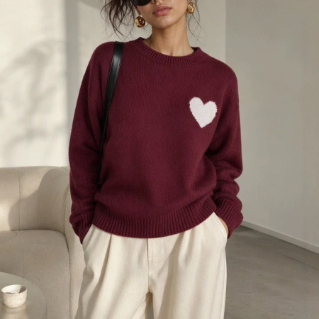 Pull En Maille Droite À Cœur Décontracté