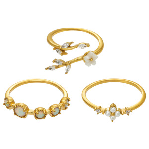 Bagues Romantiques Daily Flower En Acier Inoxydable Étanche Couleur Or Avec Zircon, Forme Irrégulière, Style Romantique. h5 Image5