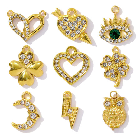 Pendentifs Pour Femmes En Forme De Cœur, En Acier Inoxydable Étanche, Couleur Or, Ornés De Strass