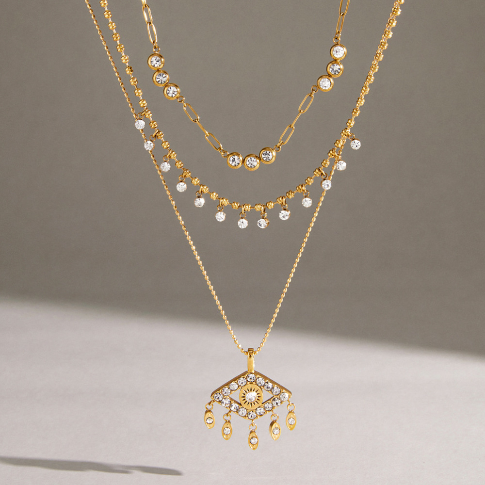 Colliers Pendentifs Pour Femmes En Acier Inoxydable, Couleur Or, Ornés D'Un Zircon Et Ornés D'Un Œil De Diable h5Image2