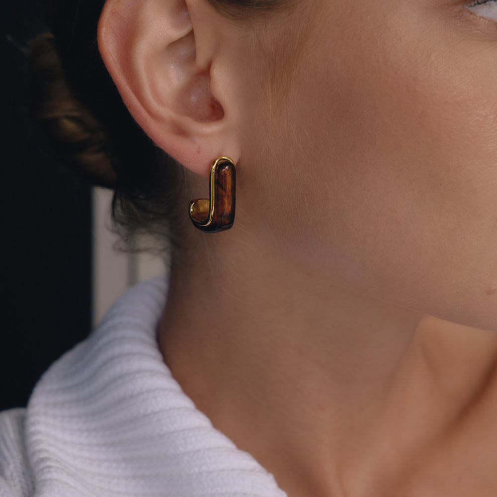 Boucles D'Oreilles Puces Pour Femmes, En Résine Dégradée Et Acier Inoxydable, Couleur Or, Étanches Image3