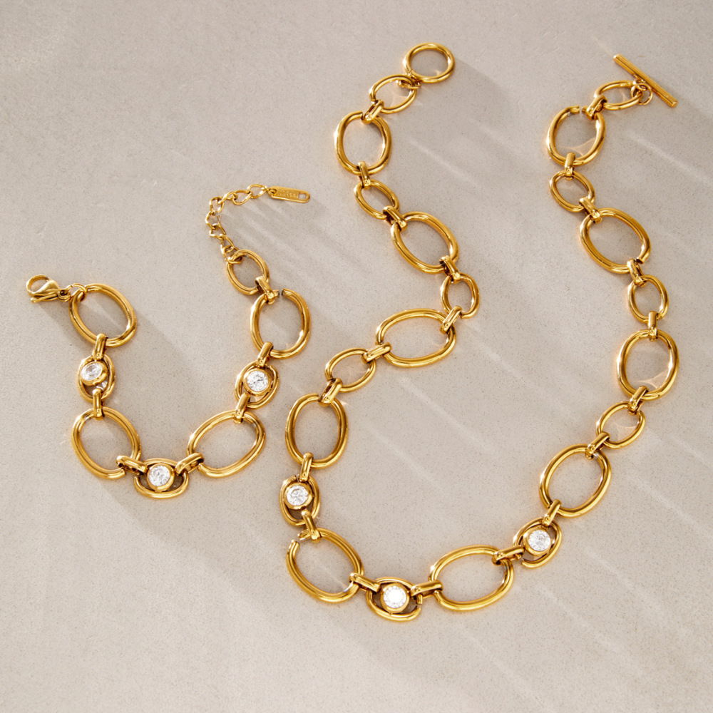 Ensembles De Colliers Pour Femmes En Acier Inoxydable, Chaîne Simple, Étanche, Couleur Or Et Zircon. Image4