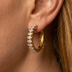 Boucles D'Oreilles Créoles Pour Femmes, Collection Daily Circle, En Acier Inoxydable, Étanches, Couleur Or, Avec Zircon. h5 Image2