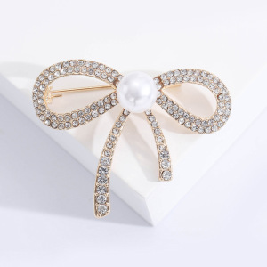 Broches Luxueuses En Métal, Strass Et Perles Artificielles, Ornées D'Un Nœud Papillon Et De Perles Douces h5 Image3