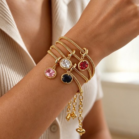 Bracelets À Breloques Pour Femmes, Collection Simple, Élégants, Ronds, Couleur Cuivre Doré, Zircon.