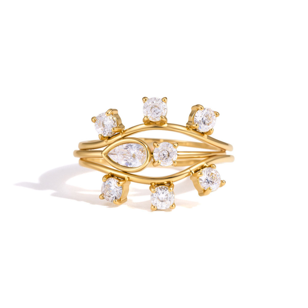 Ensembles De Bagues Simple Series Elegant Drople Forme Irrégulière Acier Inoxydable Étanche Couleur Or Zircon Image5