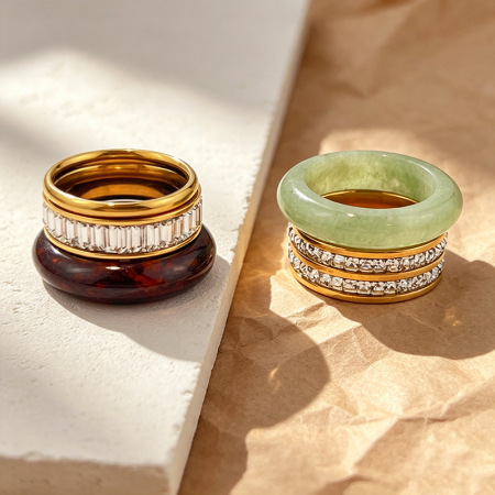 Ensembles De Bagues Romantiques Rétro En Acier Inoxydable Étanche Couleur Or, Forme Irrégulière