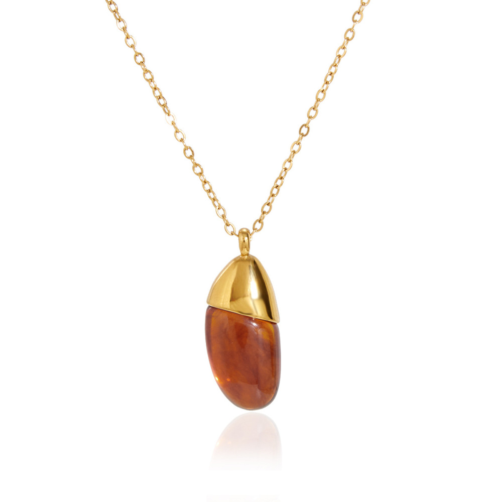 Colliers Pendentifs Pour Femmes, Collection Simple Series Retro Droplet, Dégradé De Couleurs, En Acier Inoxydable Étanche, Couleur Or h5Image5
