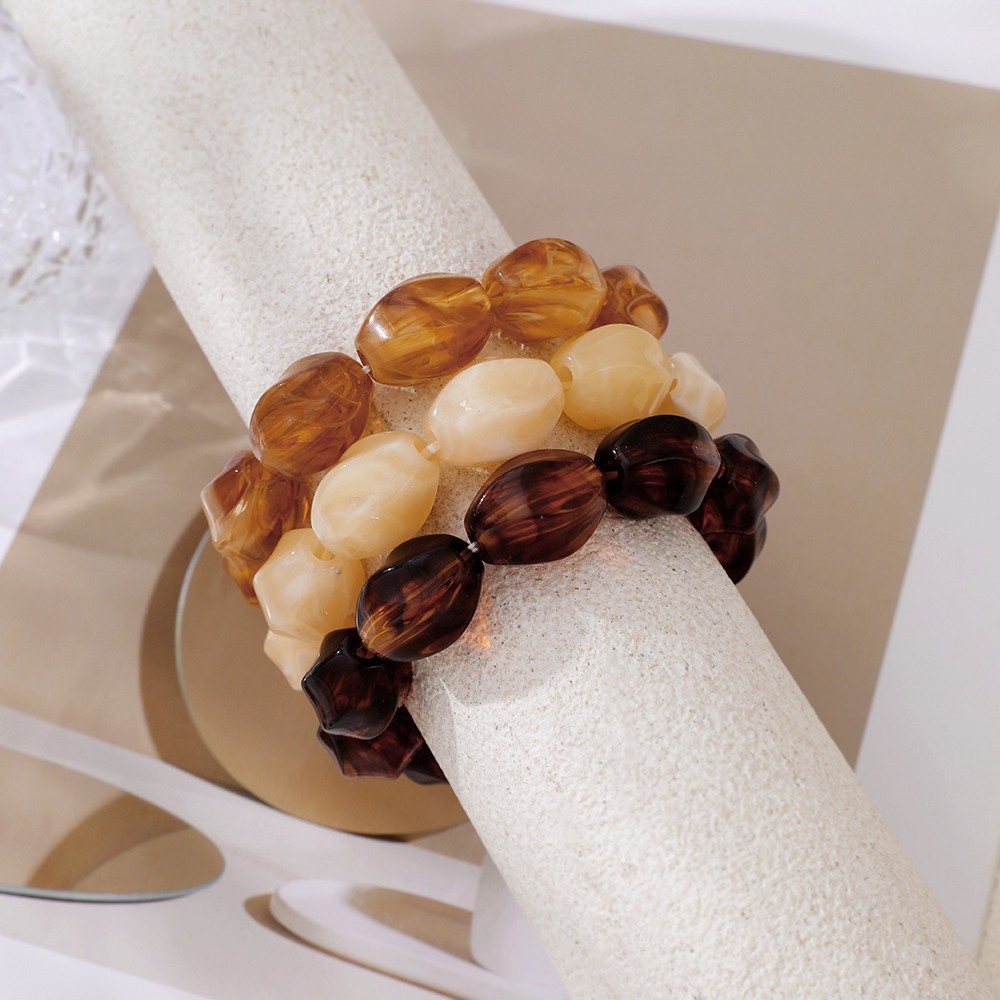 Bracelets Perlés Pour Femmes, Collection Simple, Style Rétro, Forme Irrégulière, Dégradé De Couleurs, En Résine. Image2
