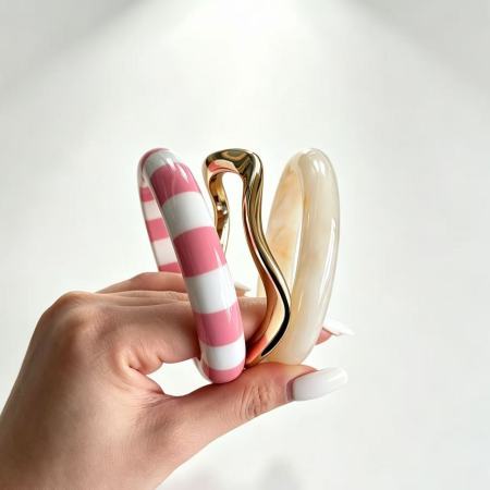 Ensemble De Bracelets Ccb Pour Femmes, En Résine À Rayures Simples