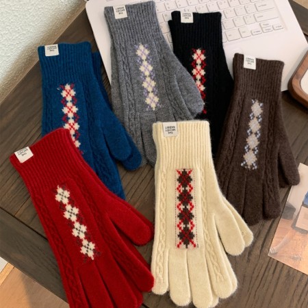 Gants Pour Femmes En Polyester Tissé À Carreaux Rétro Multicolores De La Série Simple
