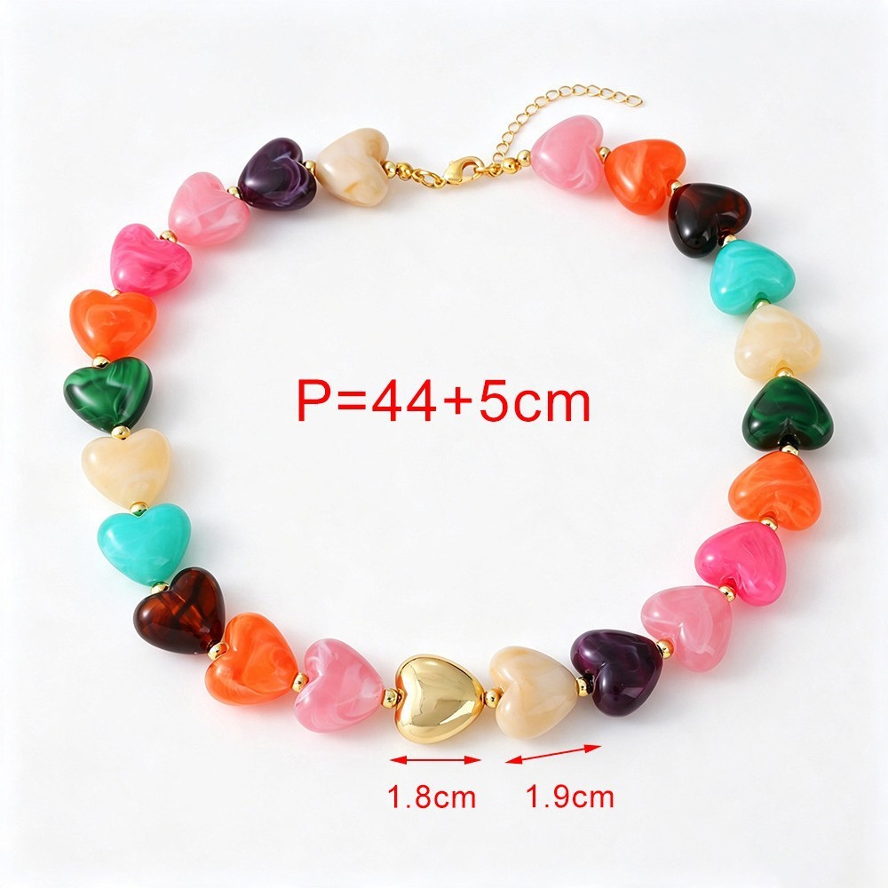 Colliers De Perles En Résine En Forme De Cœur Rétro De La Série Simple Pour Femmes Image5