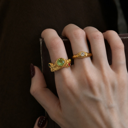 Bagues Pour Femmes En Acier Inoxydable Doré, Style Rétro, Avec Zircon Et Pierre Précieuse, Collection Classique.