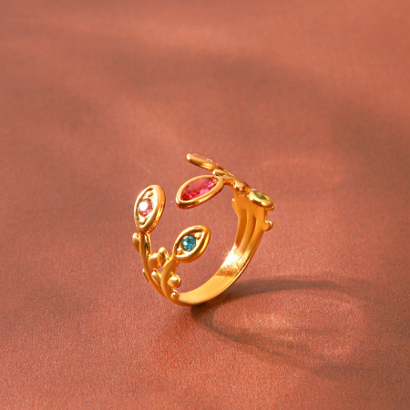 Bagues Pour Femmes En Acier Inoxydable Doré, Étanches, Serties De Zircon Et De Pierres Précieuses, Collection Simple Daily Leaf