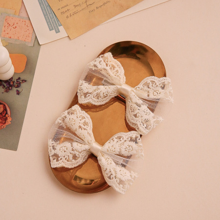 Pinces À Cheveux En Dentelle Ajourée, Couleur Unie, Avec Nœud Papillon Doux, Collection Romantique 2