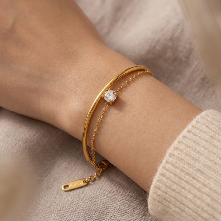 Bracelets À Maillons Pour Femmes En Acier Inoxydable Étanche Couleur Or 2