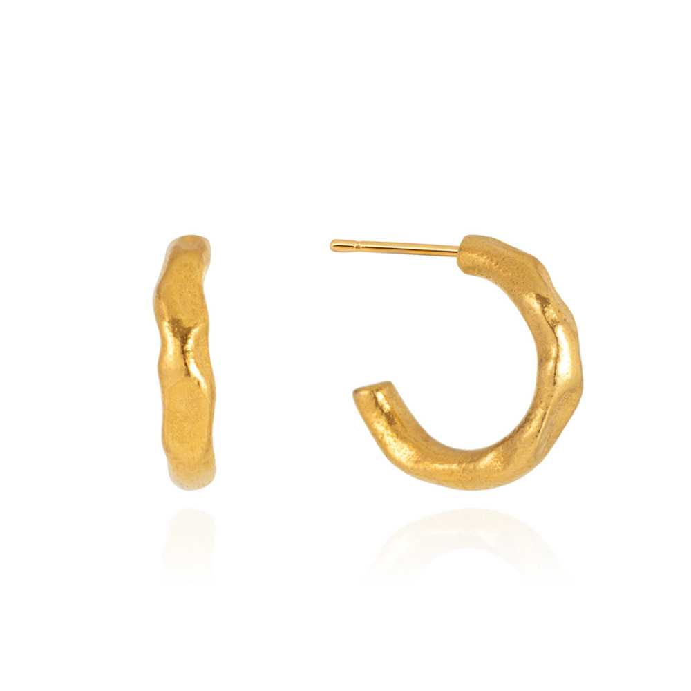 Boucles D'Oreilles Pendantes Pour Femme, Style Rétro, Forme Irrégulière, Motif Martelé, Acier Inoxydable, Couleur Or, Étanches. Collection Simple. Image5