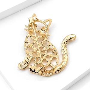 Broches En Métal Et Strass Représentant Un Chat Mignon, Collection Luxueuse h5 Image3