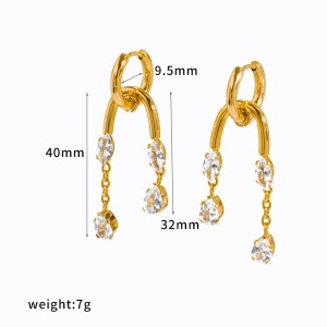 Ensembles De Colliers Pour Femmes En Acier Inoxydable Imperméable De Forme Géométrique, Couleur Or Et Strass h5