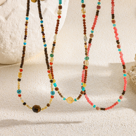 Colliers De Perles Rétro Classiques Pour Femmes, Formes Géométriques, Pierres Naturelles Couleur Or