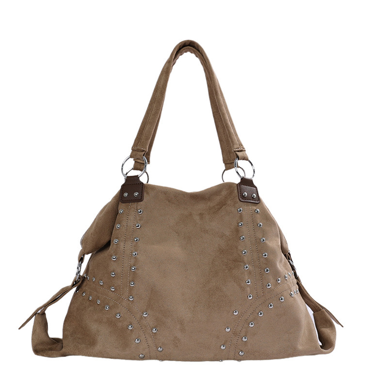 Sac Cabas Femme En Daim Uni À Rivets, Style Streetwear 