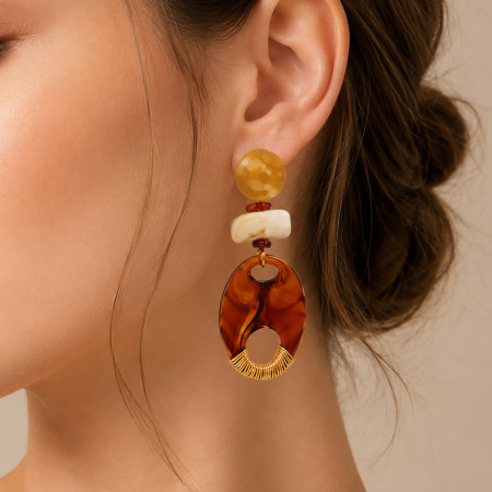 Boucles D'Oreilles Pendantes Pour Femmes, Style Rétro, Forme Irrégulière, Dégradé De Couleurs, En Acier Inoxydable Étanche, Collection Simple Series 2
