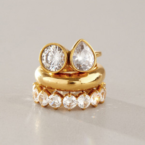 Bagues Pour Femmes En Acier Inoxydable Doré, Étanches, De Forme Elliptique Et Serties De Zircon, Collection De Luxe h5 Image2
