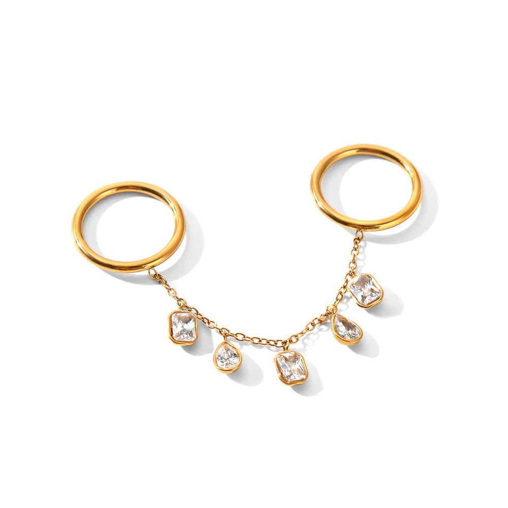 Bagues Pour Femmes Simple Series Daily Droplet En Acier Inoxydable Étanche Couleur Or Avec Zircon Et Pierre Précieuse Image7