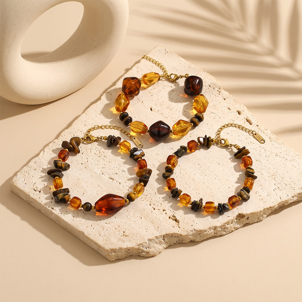 Bracelets En Perles Acryliques Pour Femmes, Style Rétro, Forme Irrégulière Et Dégradé De Couleurs, Collection Simple Series h5Image2