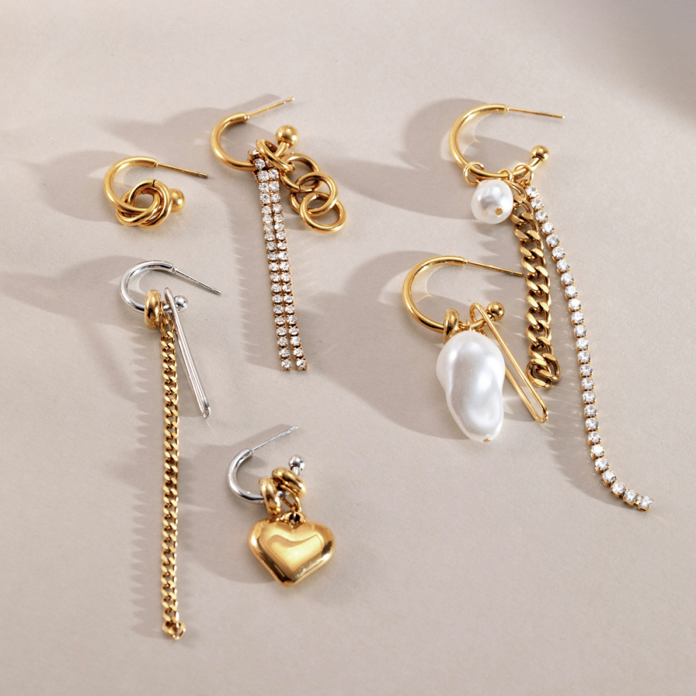 Boucles D'Oreilles Pendantes Pour Femme, Élégantes Et Raffinées, En Acier Inoxydable Doré, Forme Irrégulière Et Pompon, Avec Chaînette. Design Simple. Image4